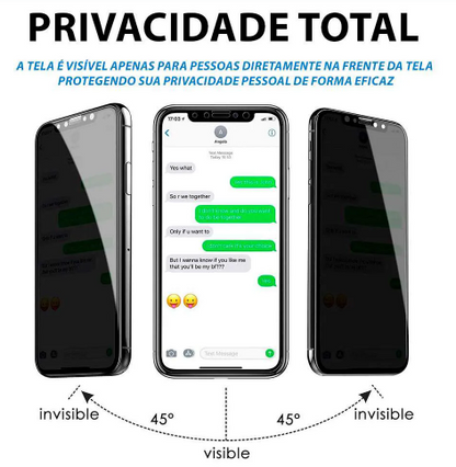 Película de Privacidade Anti Espião - Cerâmica 9D Flexível - iPhone 7 ao 16 Pro Max